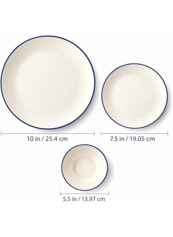 طقم أطباق بورسلان 18 قطعة لون أوف وايت مع حافة زرقاء | طقم صحون بورسلان فاخر للاستخدام اليومي والمناسبات | أطباق تقديم وشوربة أنيقة | طقم عشاء مثالي لعدد 6 أشخاص - Image 3